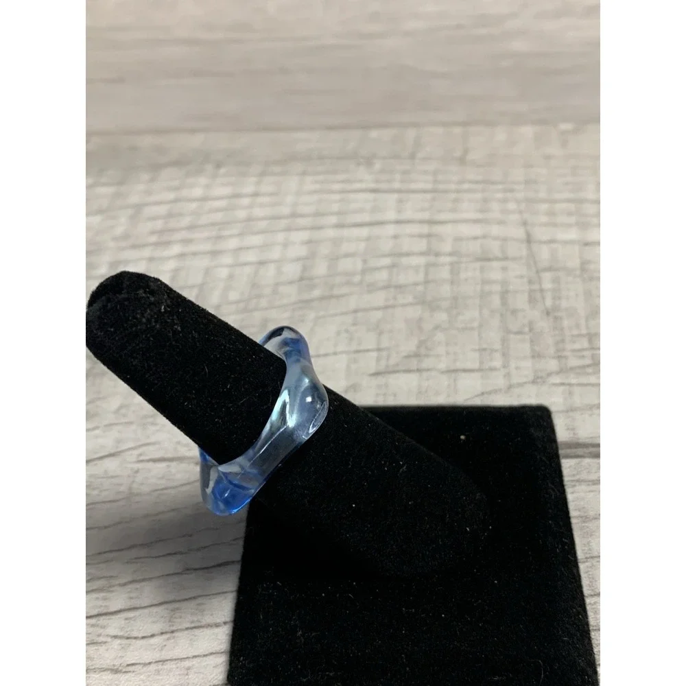 Colorful Acrylic Ring - Transparent Resin Geometric Square Irregular Ring Blue